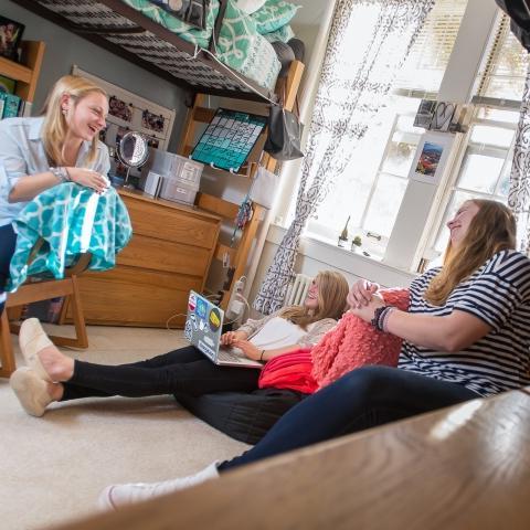 students in dorm room